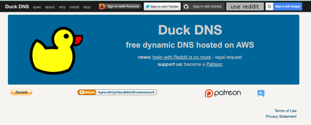 DuckDNS Login Page